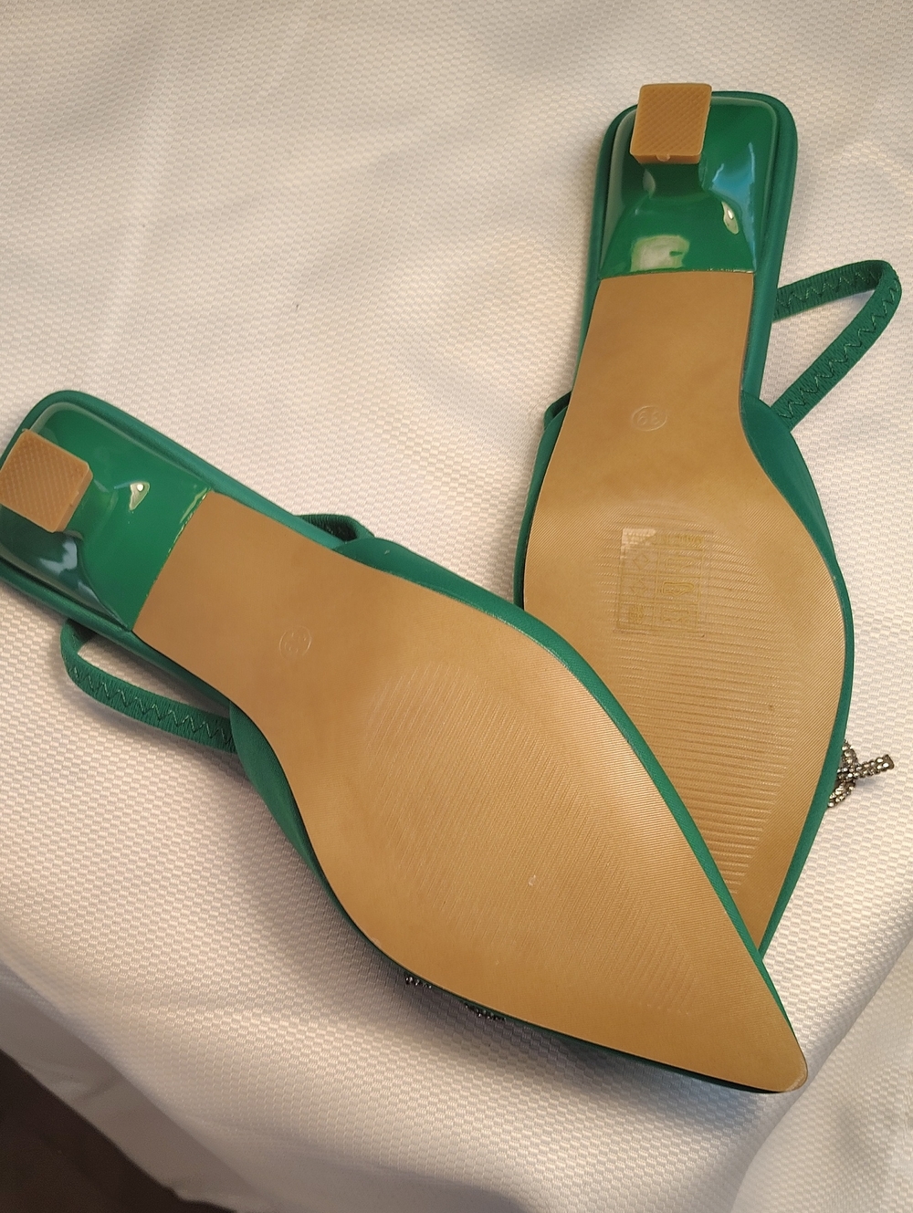 Emerald Green Pointed Toe Flats with Crystal Bow Accent - Picture 6 of 6